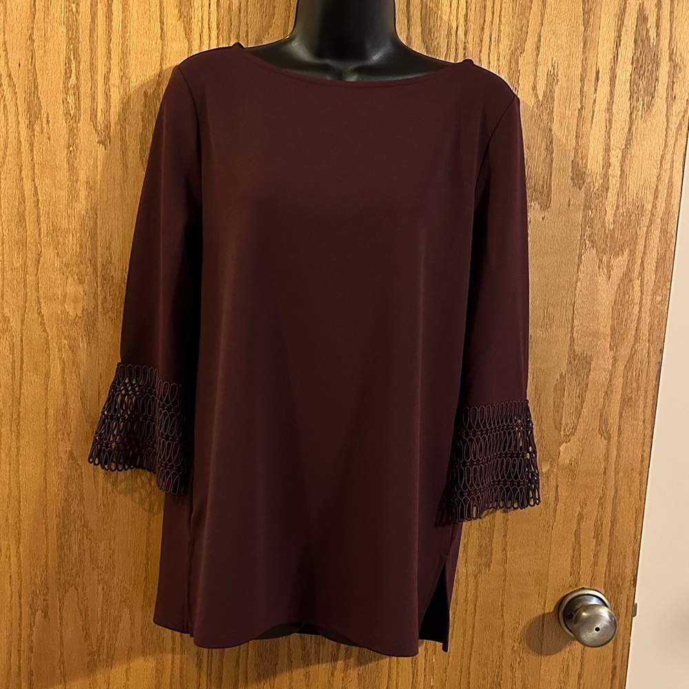 Ann Taylor Deep Burgundy Blouse with Lace Cuffs